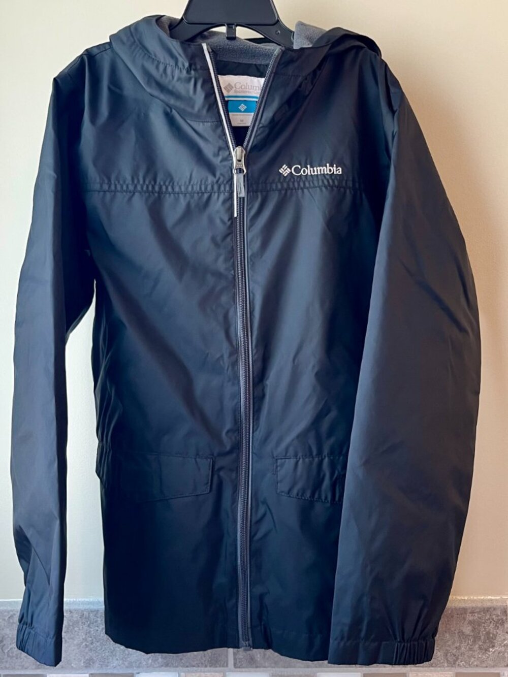 Columbia Kids Black Rain Jacket Size Medium 10/12 Lightweight Full Zip Like New